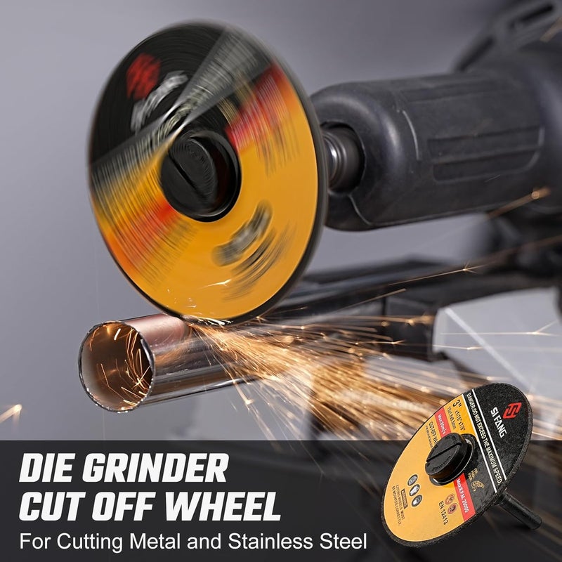 SI FANG 16Pcs 3 inch Cut-Off Wheel Grinding Wheel Flap Discs Kit with 3/8" Arbor 1/4" Stem Mounting Mandrel Die Grinder Accessories Drill Attachment, Metal Stainless Steel Wood Cutting and Grinding - Image 4